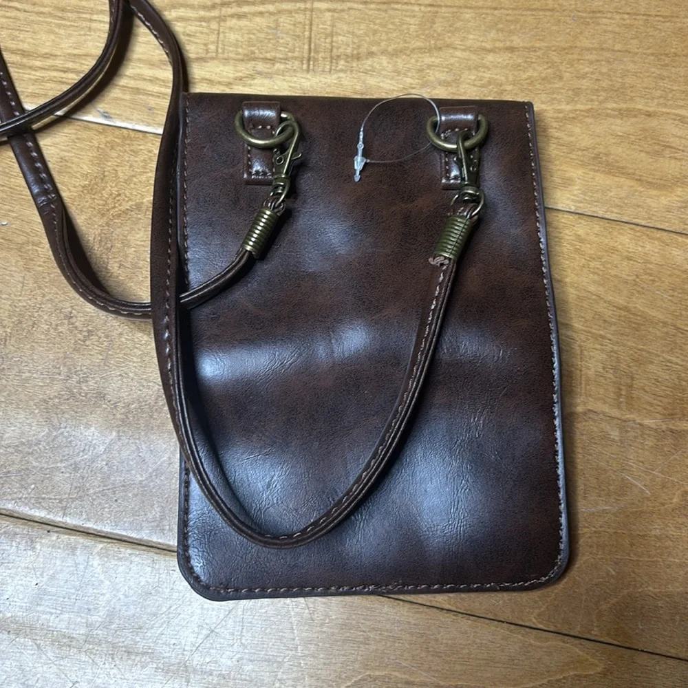 Brown Leather Alternative Satchel | Travel Bag Cell Phone Holder & Wallet Unisex